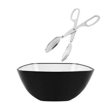 Imagem de Saladeira Quadrada Preta com pegador Tesoura de inox 3700 ML - MIMO