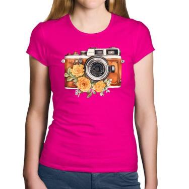 Imagem de Baby Look Algodão Máquina Fotográfica Vintage e Flores - Foca na Moda,