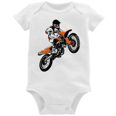 Imagem de Body Bebê Motocross Jump Laranja - Foca na Moda, Branco, G