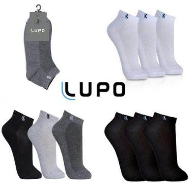 Imagem de Meias Cano Curto Esportiva Adulto Lupo Kit 3 unid Ref. 3225, Preto, 41