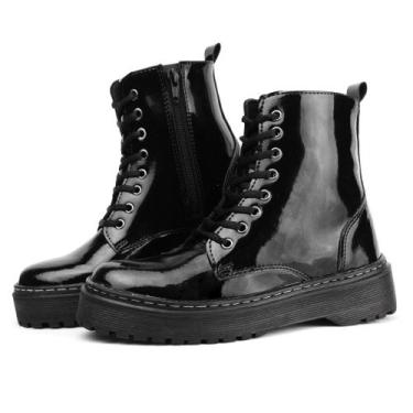 Imagem de Bota Coturno Cano curto Tratorada Blogueira Preta Fosca Verniz - Lovel