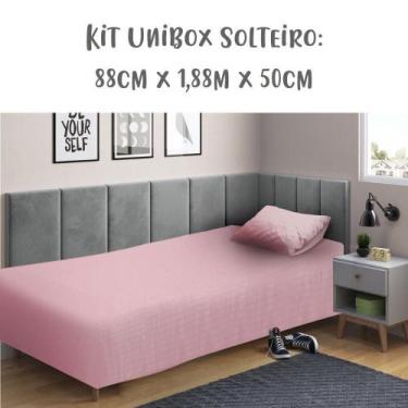 Imagem de Jogo de Lençol 2 Peças Box Conjugado Unibox Solteiro Rosa Arrumadinho 