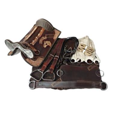 Imagem de KIT 13x peças Sela Arreio Boiadeiro CHAPEADO cavalo mula - SELARIA SER