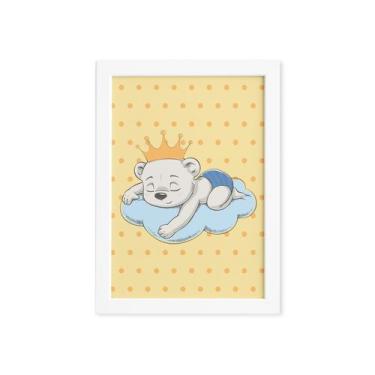 Imagem de Quadro Ursinho Príncipe na Nuvem Moldura Branca 22x32cm - Quartinhos
