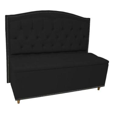Imagem de Kit Cabeceira e Calçadeira Com Baú 195 cm King Casal Diana Suede Preto
