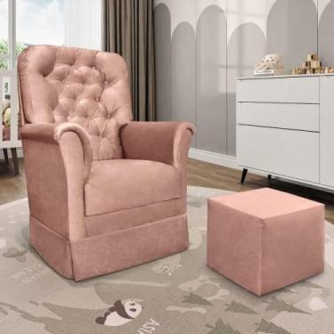 Imagem de Poltrona para Amamentação Agatha em Veludo com Balanço em Madeira e Pu