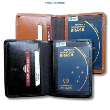 Imagem de Kit Porta Passaportes Couro Legitimo Premium 2 Unidades - ARTLUX, Pret