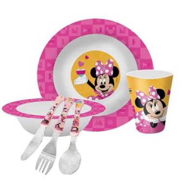 Imagem de Kit Refeição Infantil Minnie Disney 6 Peças Prato, Tigela, Copo e Talh