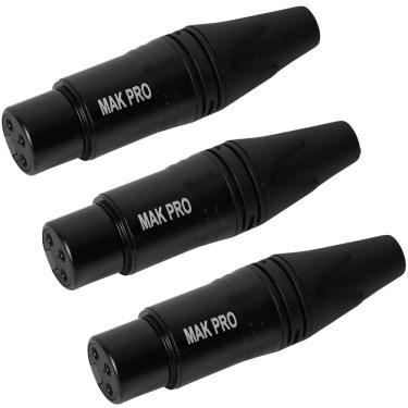 Imagem de Kit C/ 3 Conectores Xlr Fêmea Preto Mak Pro Mk-Xlr-Fec
