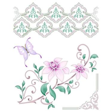 Imagem de Stencil Pintura Arabescos, Borboleta, Flores Str-184 20x25 Litoarte