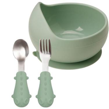Imagem de Conjunto Tigela Bowl Com Ventosa Talheres Em Silicone E Inox Verde Bub