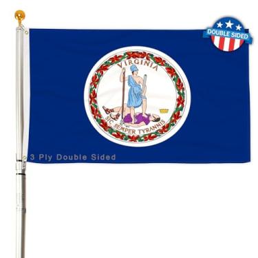 Imagem de Bandeira do estado da Virgínia em 3 camadas 6,5 x 9,5 m 150D poliéster dupla face exterior resistente cores vivas com cabeçalho de lona durável e 2 ilhós de latão