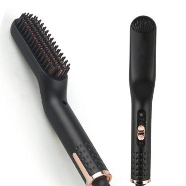 Imagem de Escova De Alisamento Barba e Cabelo Bivolt Elétrica Profissional Turmalina Cerâmica Sem Frizz 2 Em 1 Cabo Giratório 360°