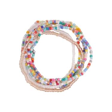 Imagem de Azusa Sun Pulseira com franjas de cristal de contas de arroz para mulheres, meninas, feita à mão, boêmio, colorido, empilhável, conjunto de pulseiras elásticas em camadas de sementes multicoloridas