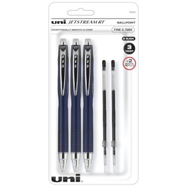 Imagem de Canetas Uniball Jetstream RT, ponta esferográfica fina de 0,7 mm, tinta preta, pacote com 3 + 2 refis