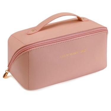 Imagem de Necessaire Bolsa Feminina Organizador de Viagem para Maquiagem e Cosméticos Estojo Grande Espaçosa Multiuso Blogueira Portátil Impermeável Prática (Rosa)