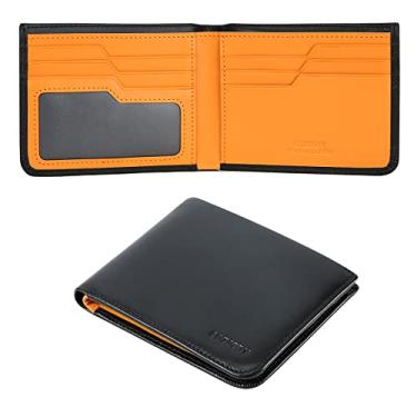 Imagem de Carteiras Masculinas Calfskin Slim para Homens com Bloqueio de RFID e Bolso Frontal Minimalista Fina Carteira Dobrável Masculina com Bolsa de Moedas Escondida…, Preto, Small