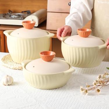 Imagem de Caçarola de cerâmica antiaderente, panela de barro, panelas de barro com tampa, panela para ensopado, sopa, vapor, forno seguro - resistente ao calor