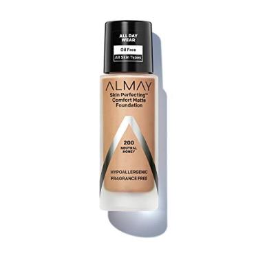 Imagem de Almay Base mate confortável Skin Perfecting, hipoalergênica, sem crueldade, sem fragrância, maquiagem líquida testada por dermatologistas, mel neutro, 30 ml