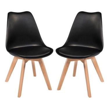 Imagem de Kit C-2 Cadeiras Leda  Charles Eames, Saarinen Wood Com Almofada Preta