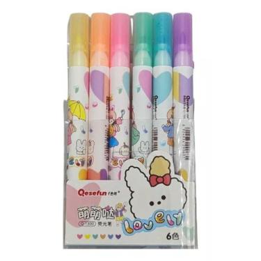 Imagem de Kit com 6 marca texto colorido coelhinhos - bazar do saara