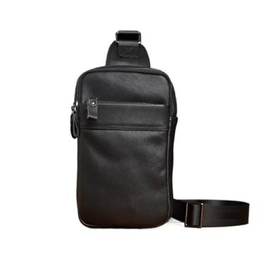 Imagem de Bolsa de peito masculina de couro genuíno Bolsa mensageiro Bolsa de ombro Bolsa casual de couro crossbody para homens