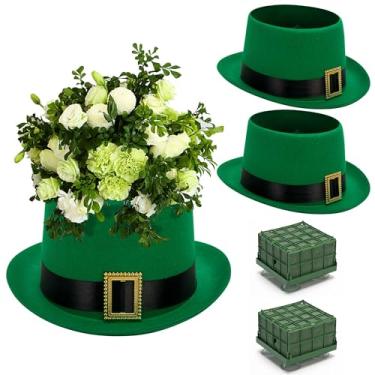 Imagem de Watayo Conjunto de 2 potes de chapéu de Dia de São Patrício, peça central de chapéu verde irlandês com caixa de lama de flores, chapéu de Dia de São Patrício, vasos de plantas, recipiente de arranjo