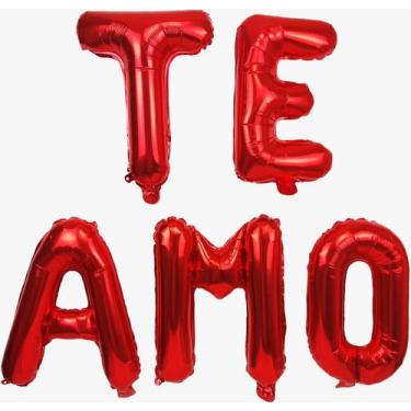 Imagem de Bexiga Balão Metalizado Vermelho 40cm Kit Te Amo Namorados - PB Festas