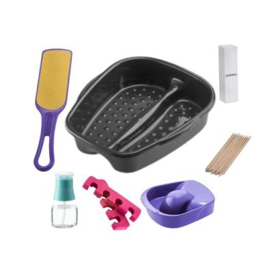 Imagem de Kit Manicure Pedicure Palito Tigela mão Bacia Pés Lixa Unha Separador 