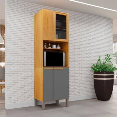 Imagem de Armário Paneleiro 4 Portas 3 Prateleiras Amanda Cinamomo/Cinza