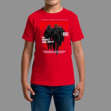 Imagem de Camisetas Infatil Básica Masculina Casual Estilosa Gola Redonda Police