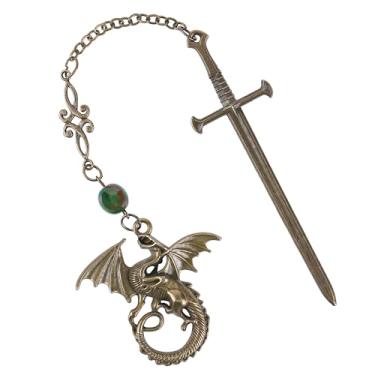 Imagem de Berirexrion Marcador de página Fourth Wing Sward – Fantasia, legal, dragão, leitura, masculino, crianças, exclusivo borla, metal, antigo, verde, marcadores para livros, clubes, estudantes,