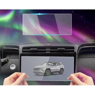Imagem de xjzshly Película protetora de tela de vidro temperado compatível com Hyundai Tucson NX4 2024 2023 2022 10,25 polegadas tela sensível ao toque acessórios película protetora 9H anti-impressão digital HD