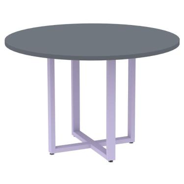 Imagem de Mesa de Reunião Redonda P25 Pandin 110 cm (Largura) Tampo MDP Grafito Pé Aço Tubular Lilás