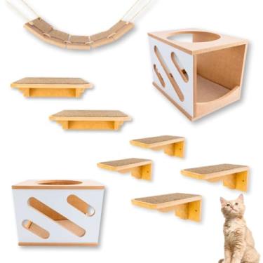 Imagem de Playground Gato 9 Peças - Frente Linhas Diagonais - Super Resistente Montado Premium (BRANCO)