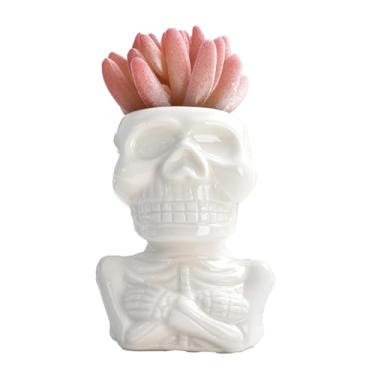 Imagem de Vasos pequenos para suculentas com orifícios de drenagem, vasos de cerâmica para jardim interno/externo, mini vasos de flores em forma de crânio para decoração de casa e decoração de mesa de