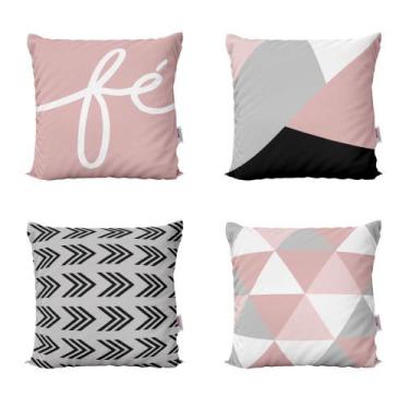 Imagem de Almofadas Decorativas Rosa Geométricas Com Frases Fé Para Sofá 40x40 -