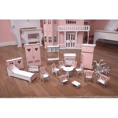 Imagem de Kit Móveis Em MDF Princesa 18 Peças Escala Barbie - Darama