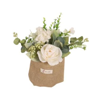 Imagem de Generic Flor artificial suspensa com um saco de estopa Vaso FOUX FLORES HOME DINING SALA de PLANTAS FALES PAR, Branco