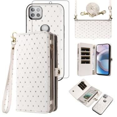 Imagem de Asuwish Capa de celular para Moto One 5G Ace/Motorola G G5 2021 com zíper carteira celular com alça protetora de tela com glitter flip porta-cartão slot MotoOne 1 One5G UW Ace 6.7 XT2113-3 XT2113-5