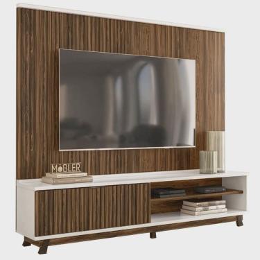 Imagem de Rack com Painel Gênesis Mobler para TV até 75 Polegadas 1 Porta Palisandro Branco
