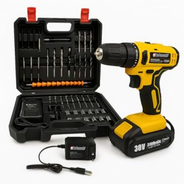 Imagem de Furadeira e Parafusadeira de Impacto Sem Fio 30V Com LED 24 Acessórios Maleta Completa Para Uso Profissional e Doméstico
