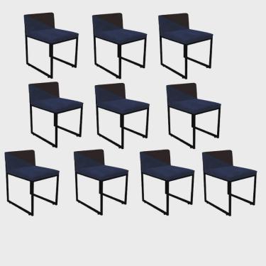 Imagem de Kit 10 Cadeira Office Lee Duo Sala de Jantar Industrial Ferro Preto Suede Preto e Marrom - Ahz Móveis