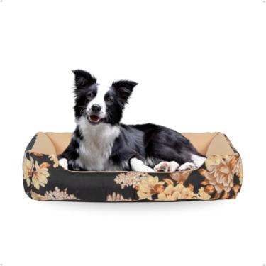 Imagem de Cama Dog Doguinho Confortável Lavável Base Impermeável (Preto folhas)