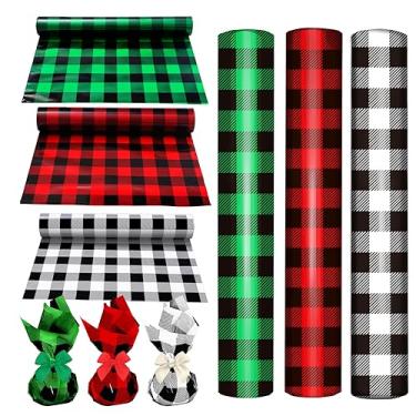 Imagem de Whaline Rolo de papel de embrulho rústico de celofane de Natal de 32 m x 81 cm papel de embrulho de plástico vermelho verde branco preto para presente de Natal, festa de aniversário, suprimentos de
