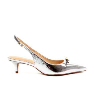 Imagem de Slingback Couro Prata Salto Baixo Cecconello 2629013-3, 36, Prata