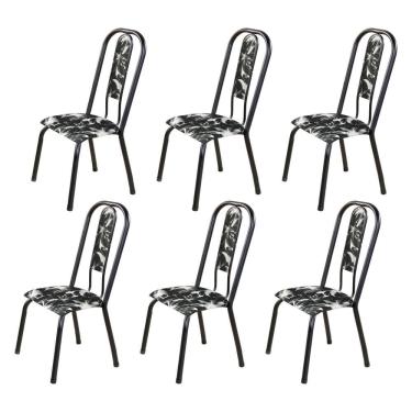 Imagem de Kit com 06 Cadeiras para Sala de Jantar Fortaleza Floral Preto / Preto