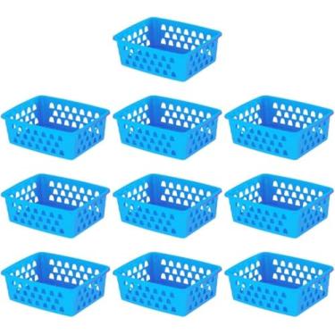 Imagem de Cesto Organizador Kit 10 Peças 16x12x6Cm Pequeno Branco Transparente Azul Rosa (Azul)