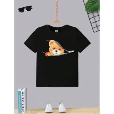 Imagem de Blusa Manga Curta T-shirt Camiseta Infantil Juvenil Teen Urso Zíper Mo
