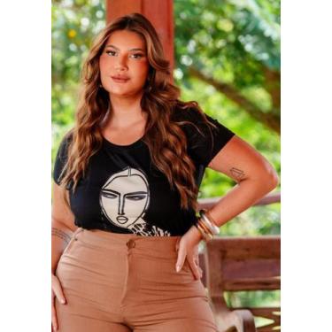 Imagem de T-shirt Plus Size Estampa Artística em Malha - Predilects Plus, Preto,